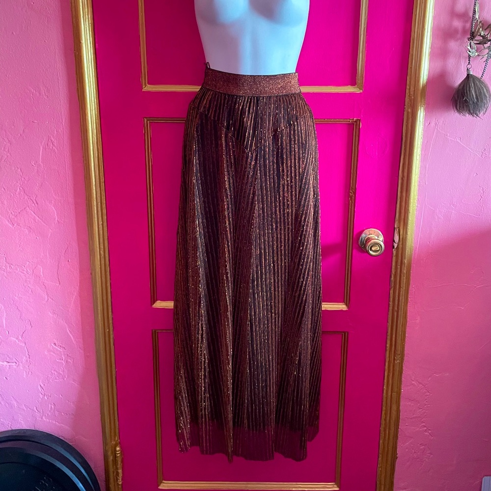 Zara metallic bronze ribbed mesh maxi skirt. Size small